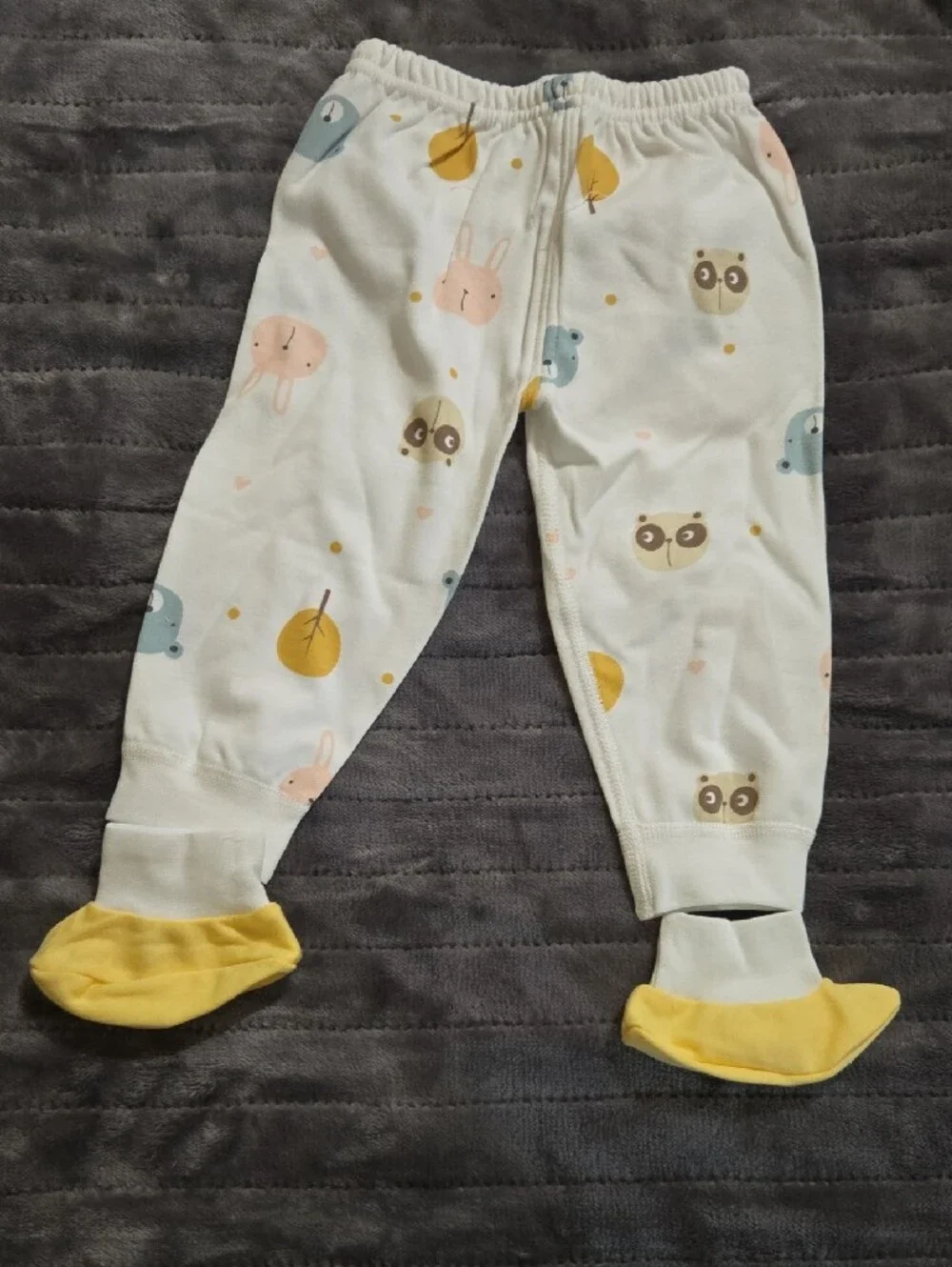 Yellow-Trim Animal Print Baby 2-Piece Set With Hat, Booties, & Mittens